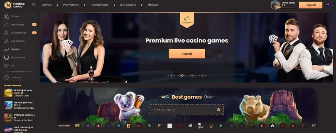 National Casino home page