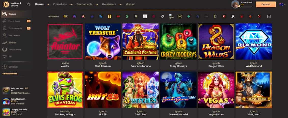 Games on the National Casino website