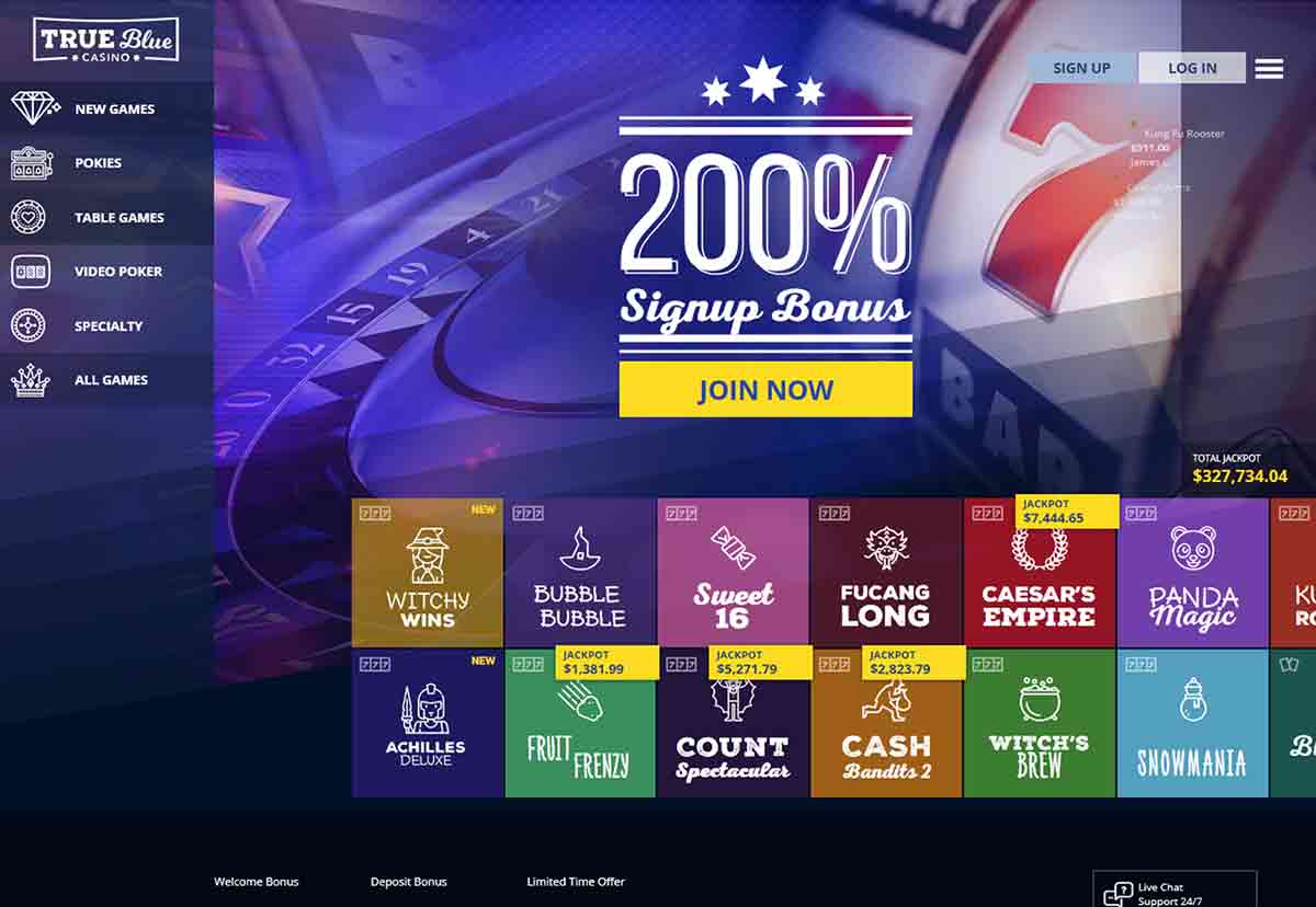 True Blue casino interface